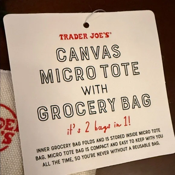 Trader Joe's Canvas Micro Tote in Green and White - Picture 2 of 4